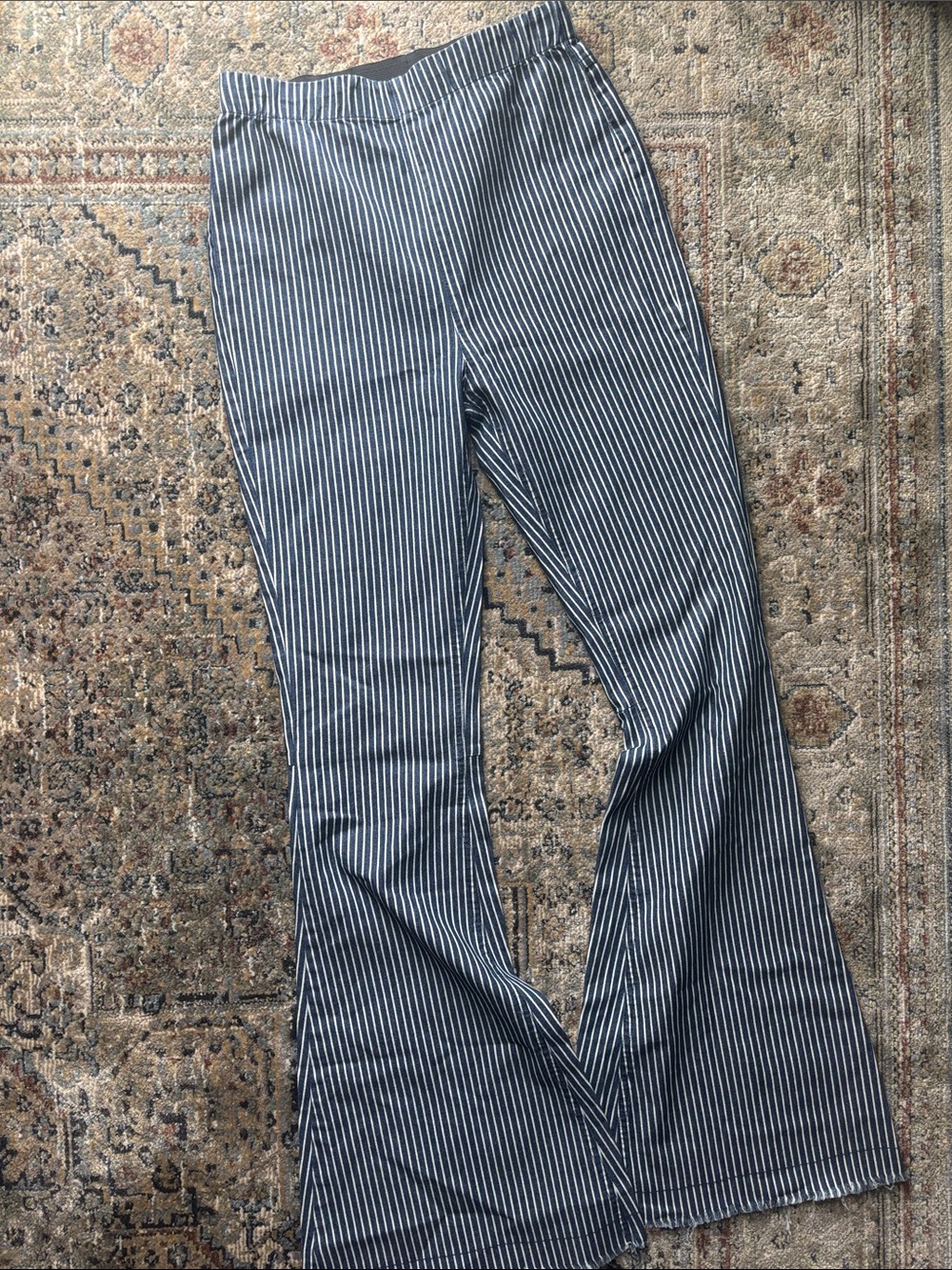 Altar'd State Navy and White Pinstripe Wide Leg Jeans